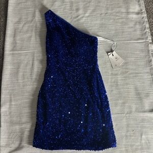 Stunning One-Shoulder Sequin Dress in Royal Blue